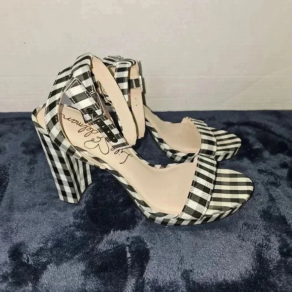 Libby Edelman Women's Strappy Gingham Block Check Heel Platform Sandals Sz 8 - Picture 4 of 8